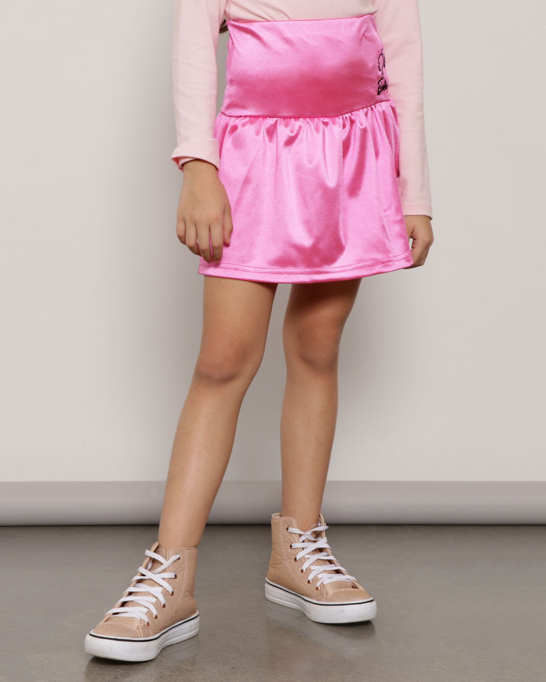 Short Saia Infantil Barbie Rosa Metalizado
