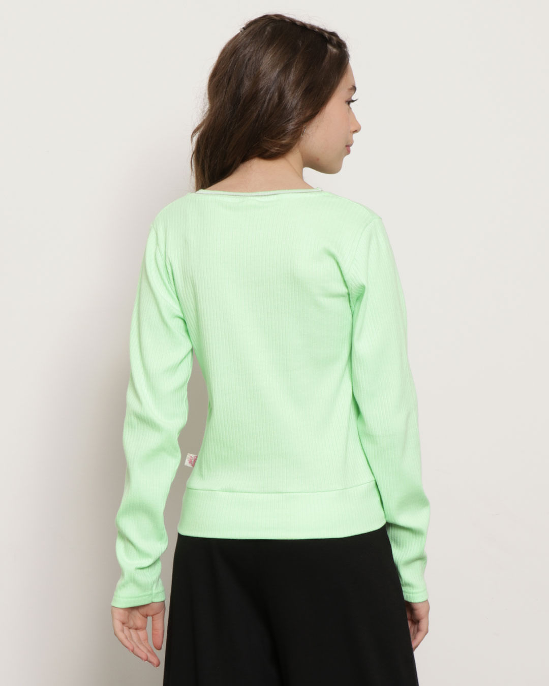 Blusa Juvenil Manga Longa Canelada Girl Power Verde Neon