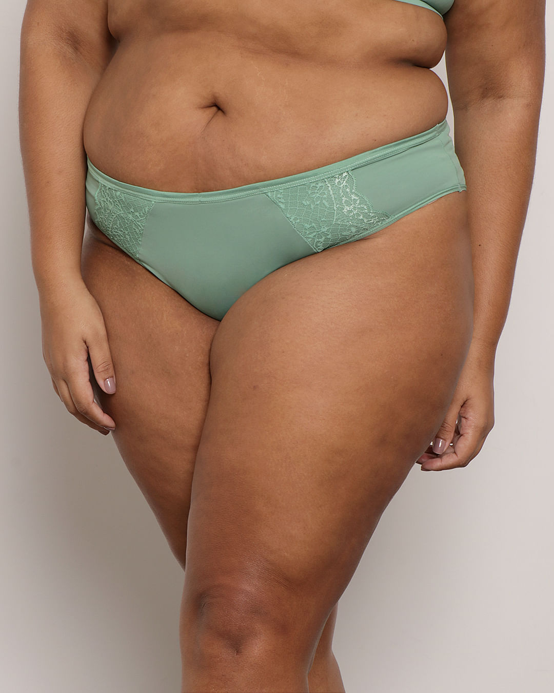 Calcinha Plus Size Feminino Cintura Alta  Renda Verde