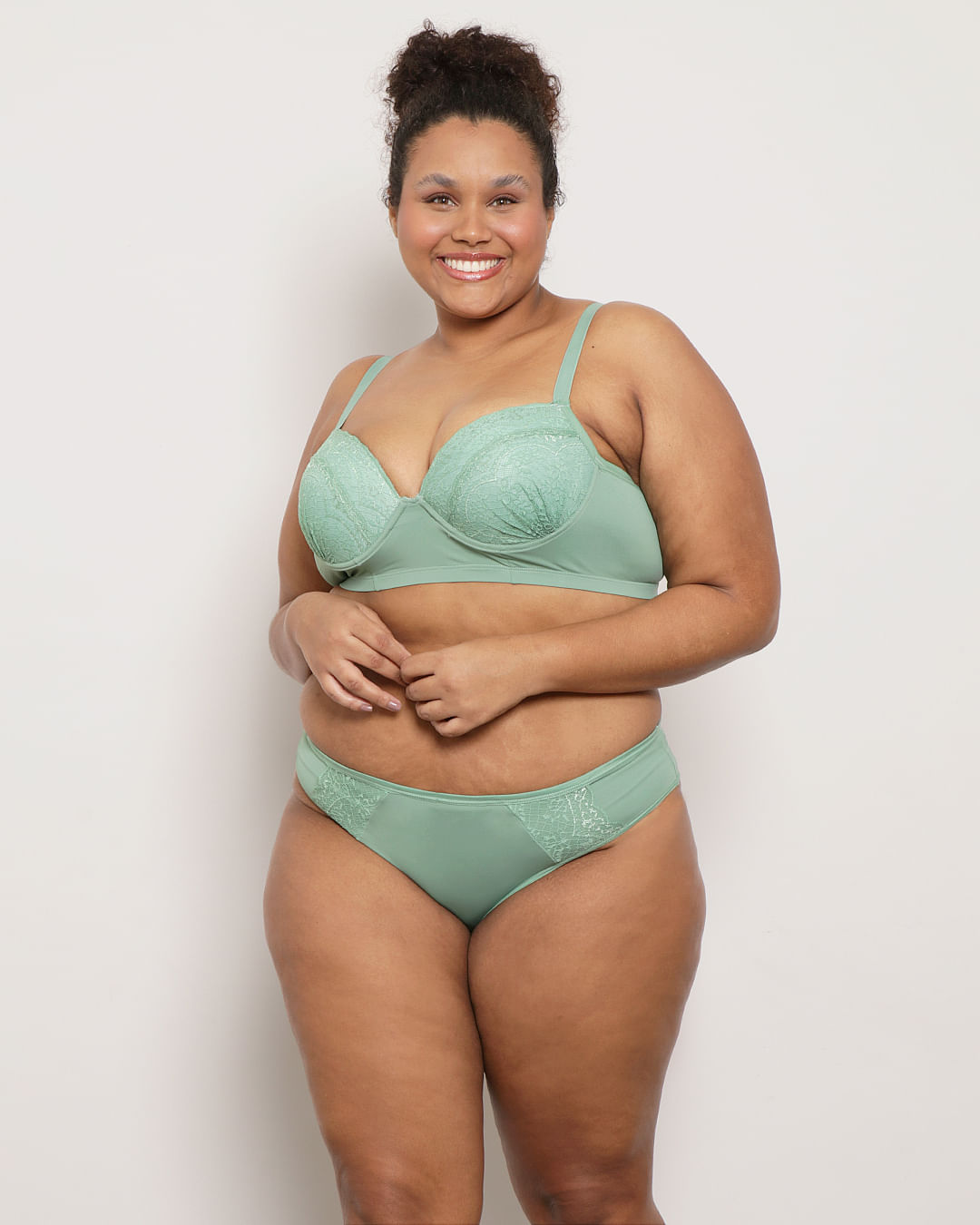 Calcinha Plus Size Feminino Cintura Alta  Renda Verde