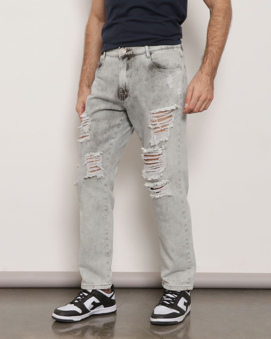 Calça Jeans Masculina Destroyed Cinza
