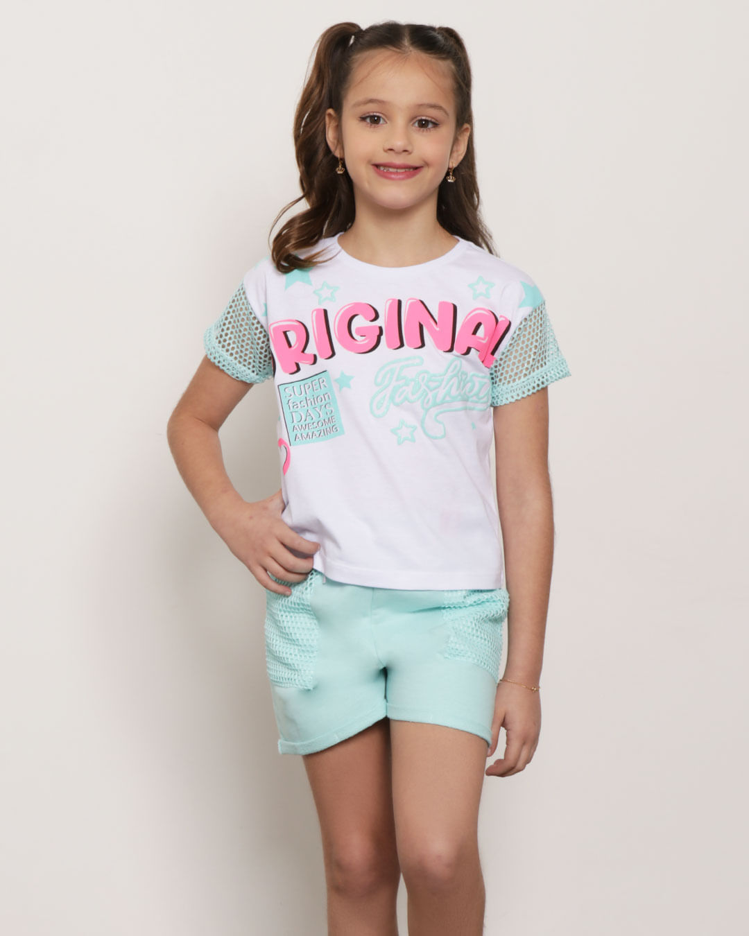 Blusa Infantil Estampa Manga Curta Tela  Branca