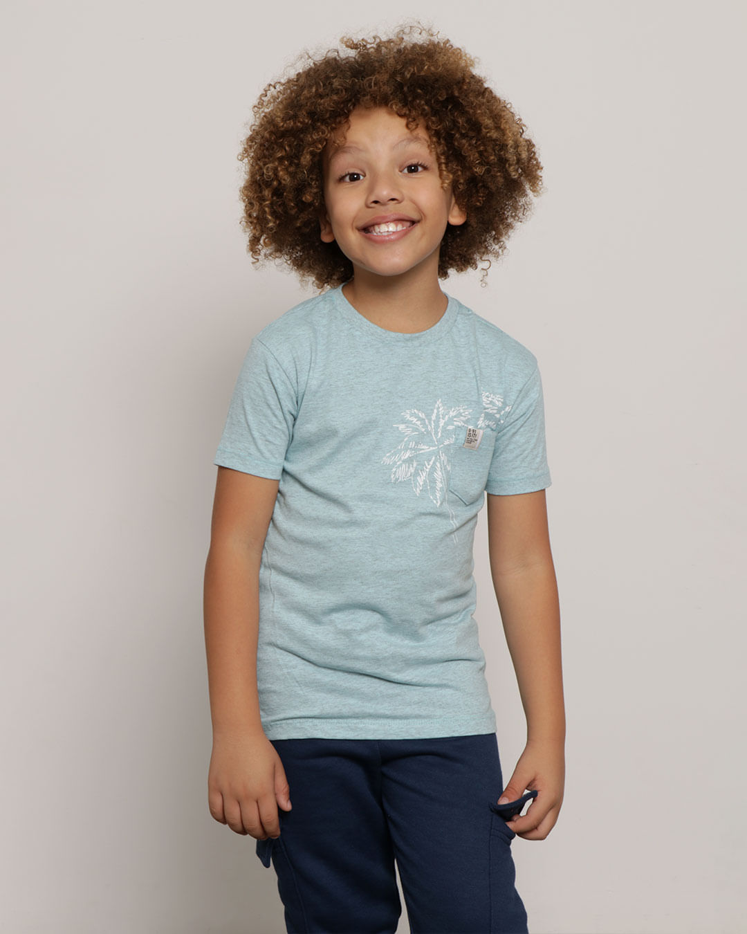 Camiseta Infantil Tropical Bolso Frontal Mescla Azul